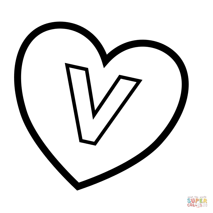 Letter V in Heart Coloring Page