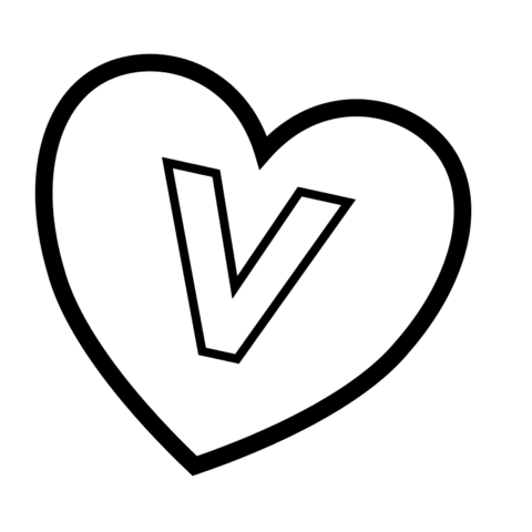 Letter V in Heart Coloring Pages