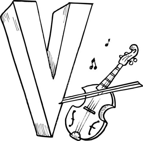 Letter V is for Violin Coloring Page