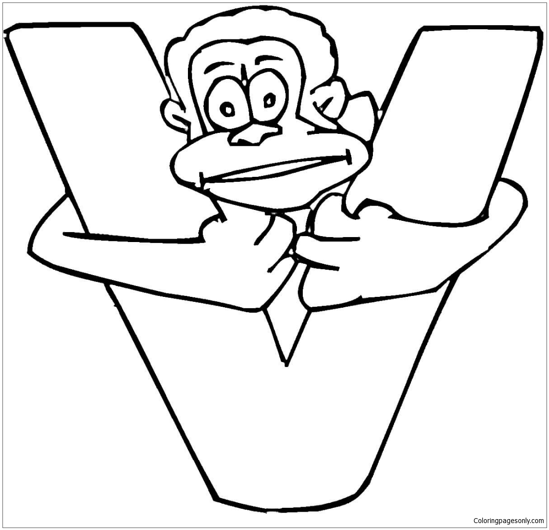 Download Letter V with Monkey Coloring Page - Free Coloring Pages ...
