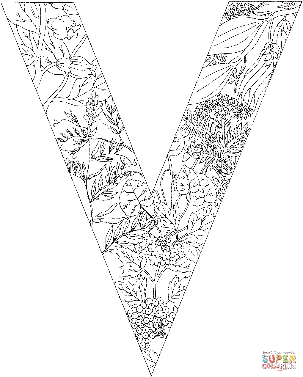 Letter V With Plants Coloring Pages