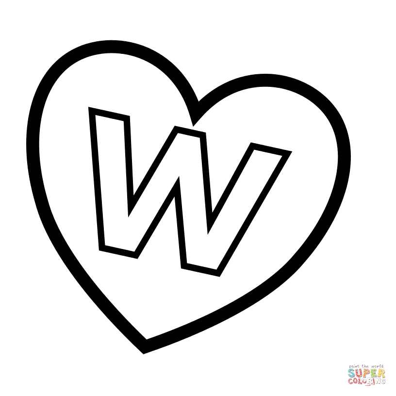 Letter W in Heart Coloring Page