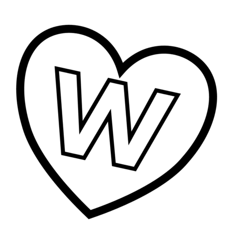 Letter W in Heart Coloring Page