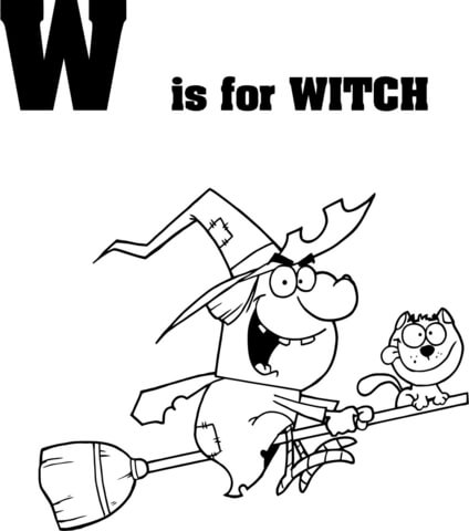 Letter W is for Witch Coloring Pages