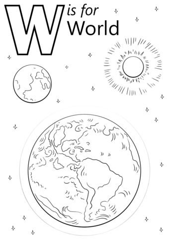 Letter W is for World Coloring Page
