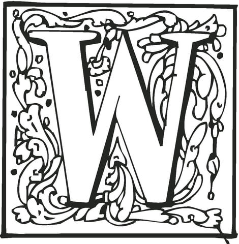 Letter W with Ornament Coloring Page