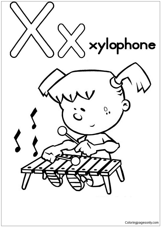 Letter X is for xylophone Coloring Pages