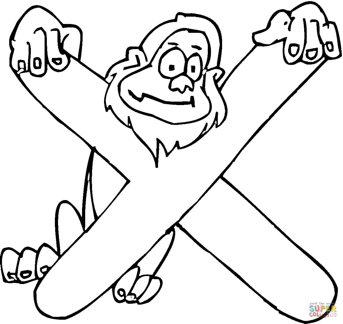 Letter X with Monkey Coloring Pages