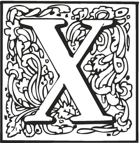 Coloriage lettre X avec ornement