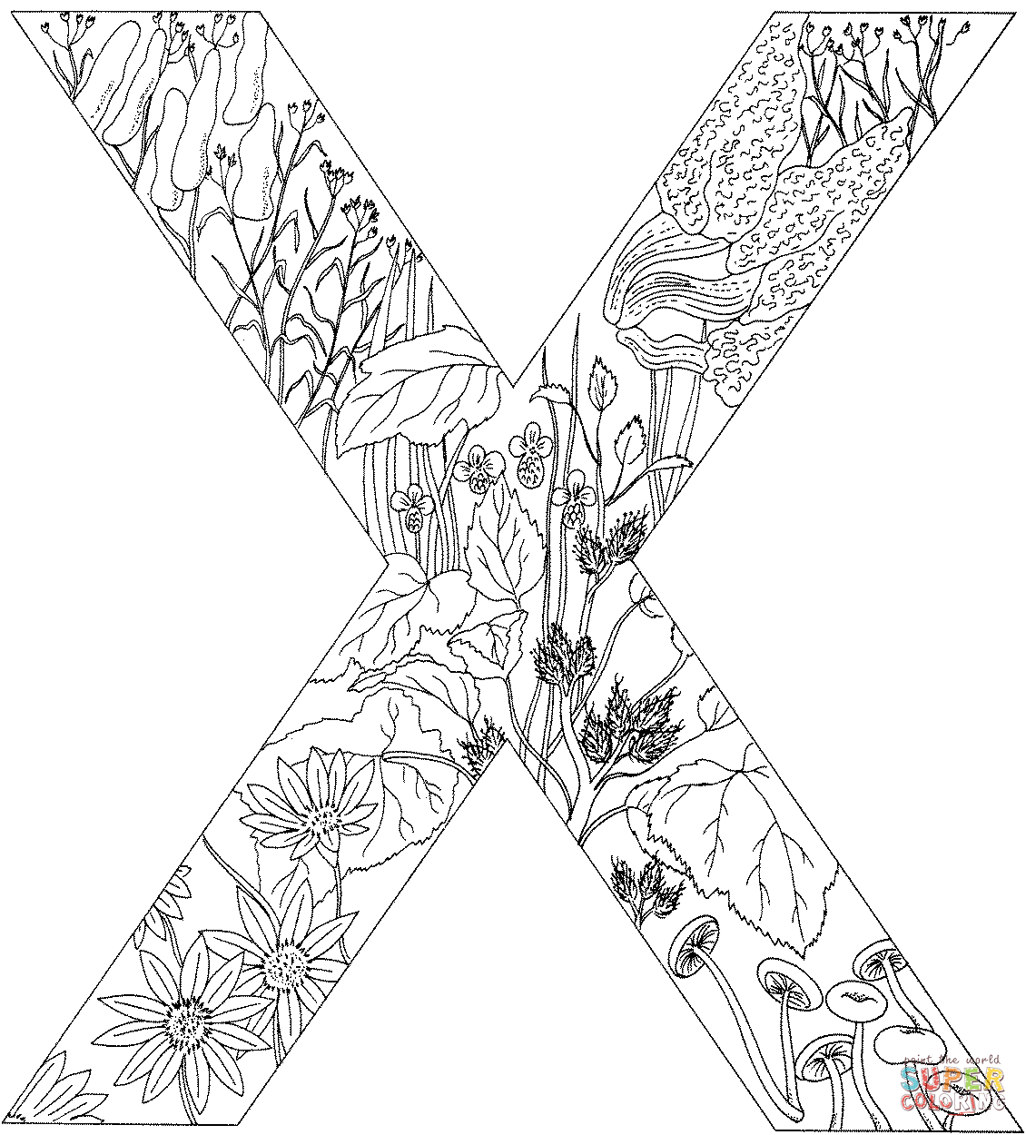 Lettre X avec des plantes de la lettre X