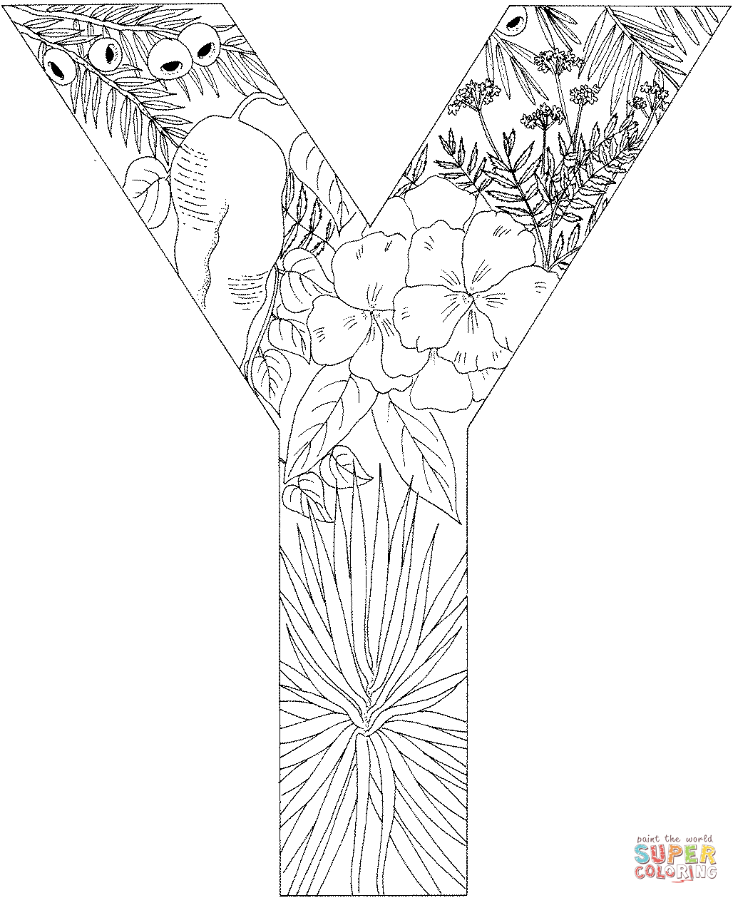Letter Y With Plants Coloring Pages