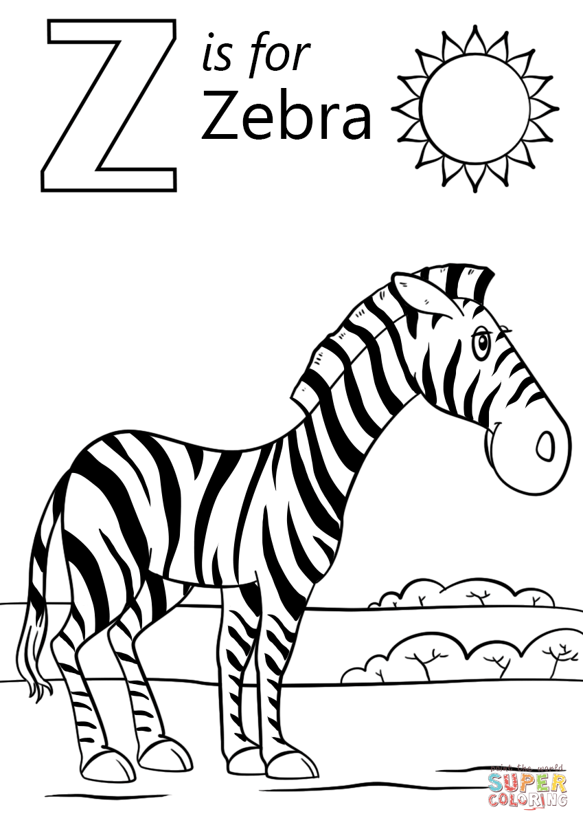 Letter Z is for Zebra Coloring Page