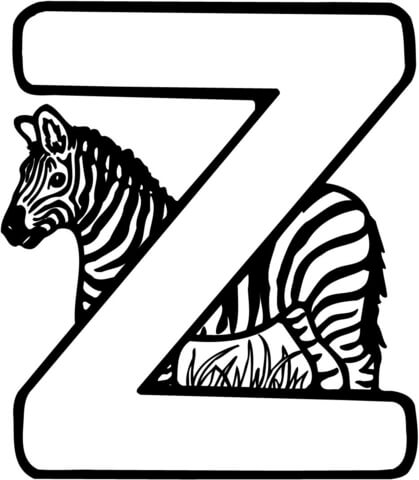 Letter Z is for Zebra Coloring Page