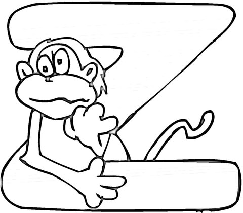 Letter Z with Monkey Coloring Pages