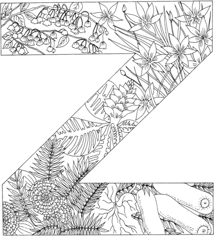 Coloriage lettre Z avec des plantes