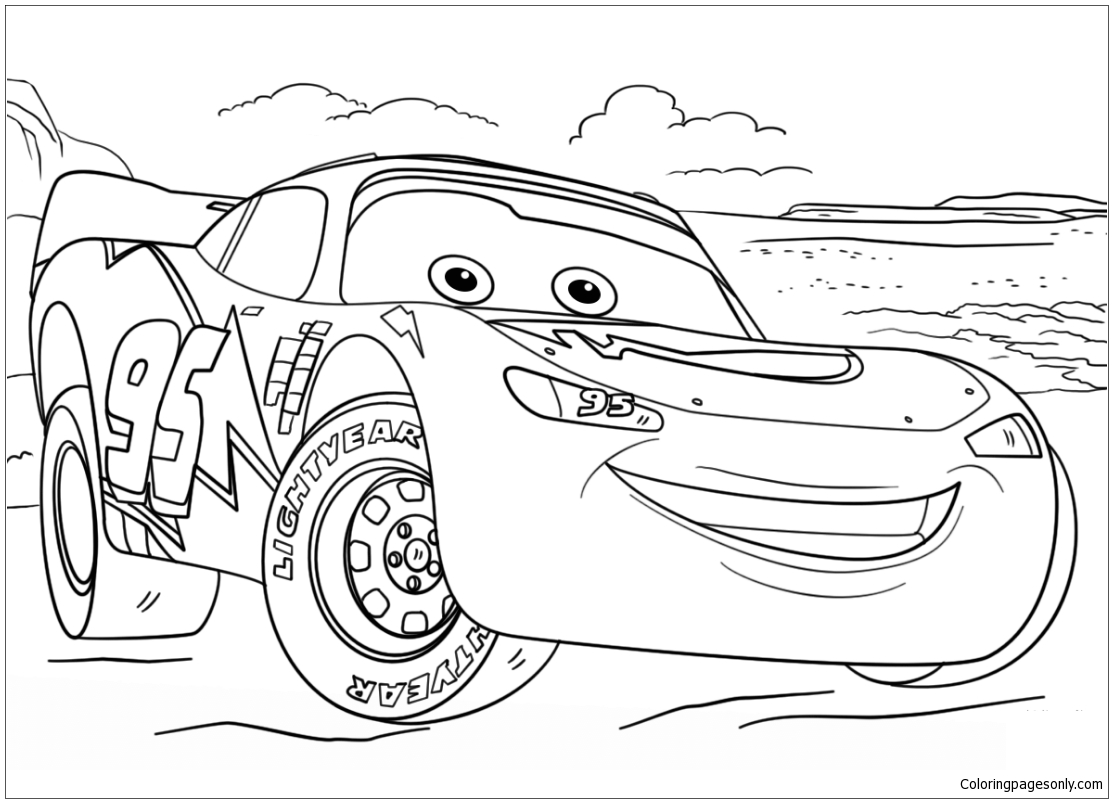 Lightning Mcqueen From Cars From Disney Cars Coloring Page Free