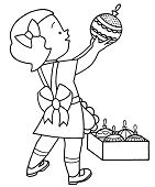 Little Girl With Ornaments For Christmas Coloring Page