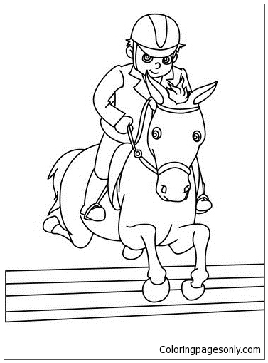Little Kid Playing With Horse Coloring Page