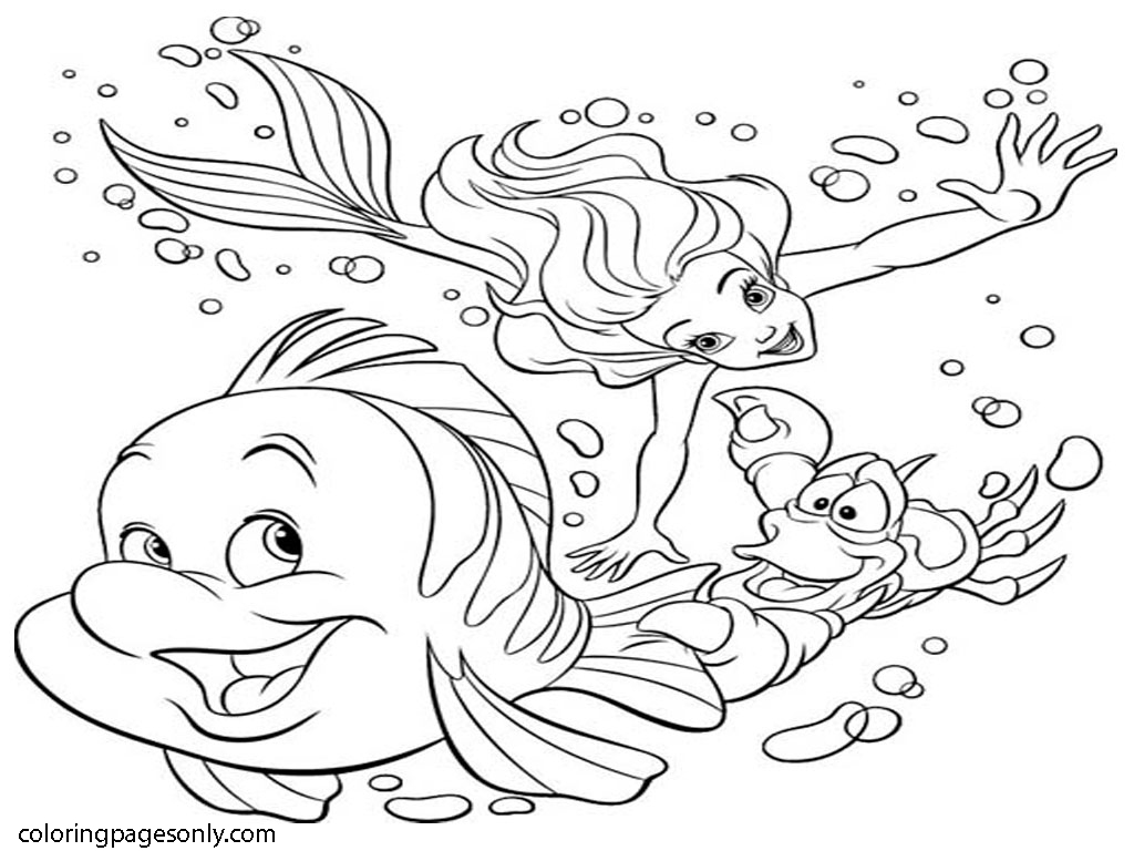 Die kleine Meerjungfrau, Sebastian und Flunder tauchen aus Seas And Oceans unter Wasser