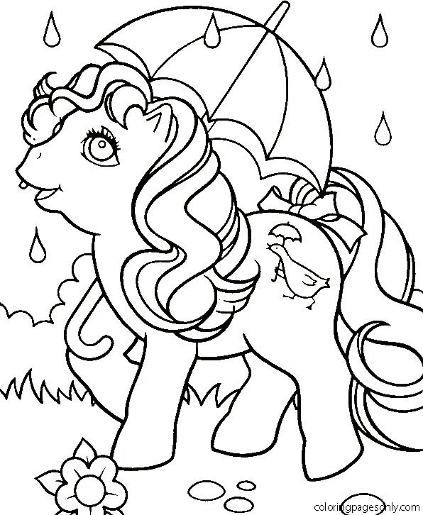Little pony with the umbrella in the rain Coloring Pages