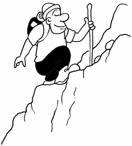 Man Climbing The Mountain Coloring Page