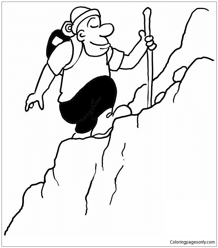 Man Climbing The Mountain Coloring Pages - Mountains Coloring Pages