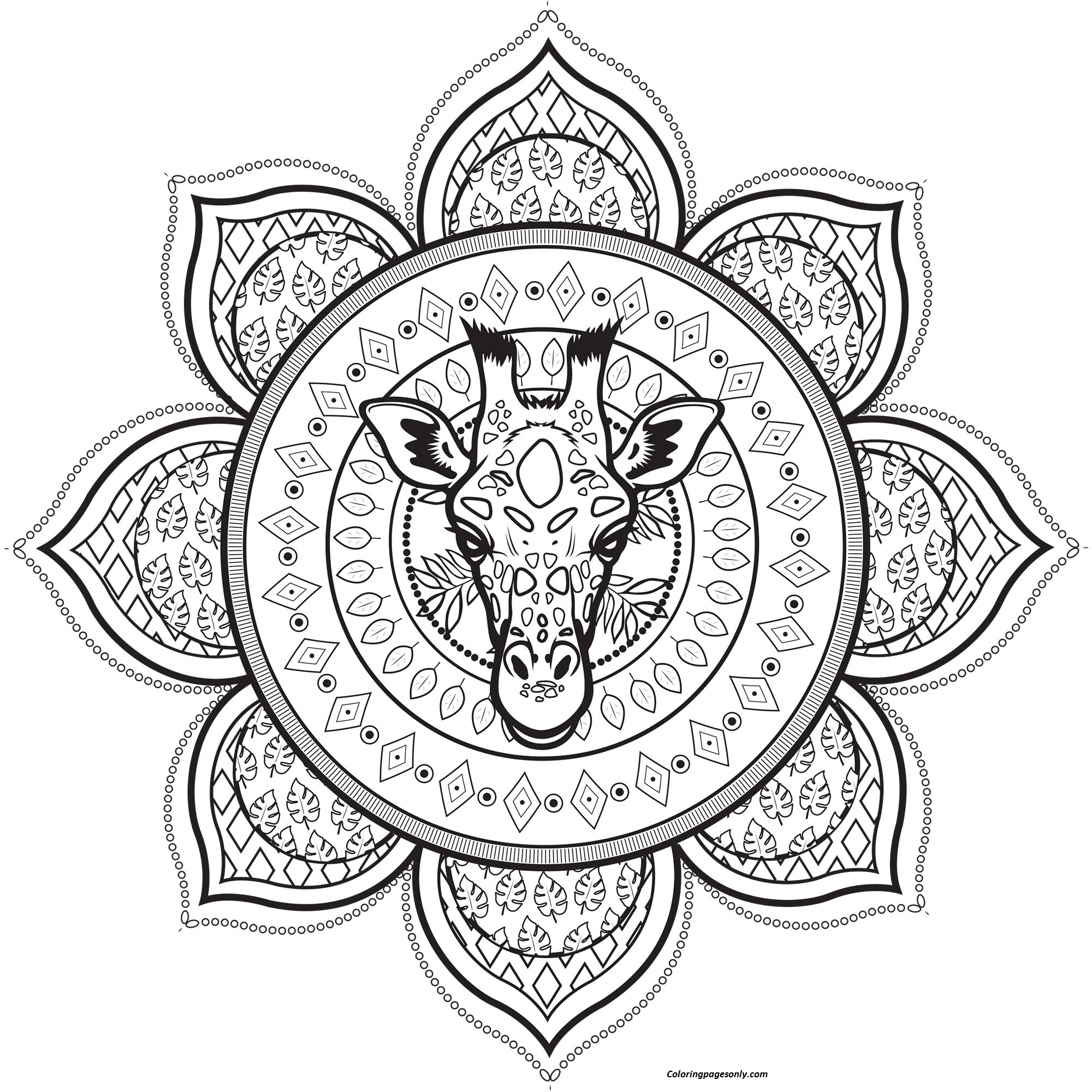 mandala with a giraffe coloring pages mandala coloring pages coloring pages for kids and adults