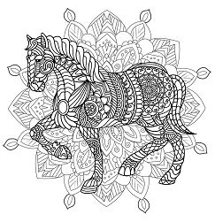 Mandala con Caballo elegante y patrones complejos Página para Colorear