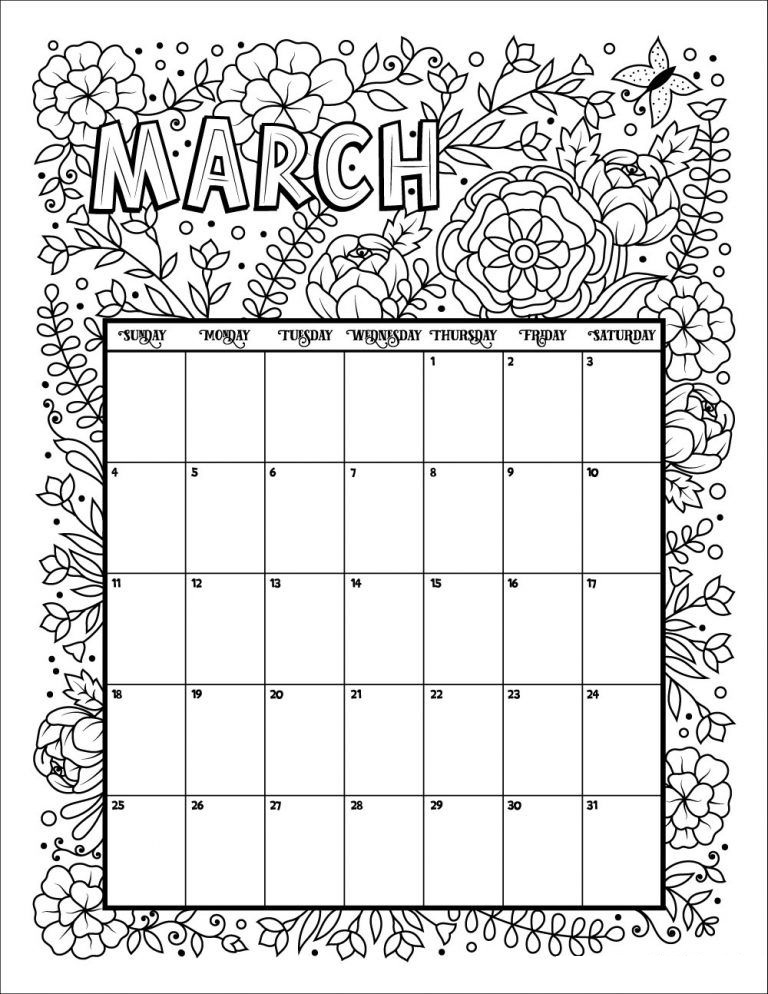 Download March Calendar 2021 Coloring Page - Free Coloring Pages Online