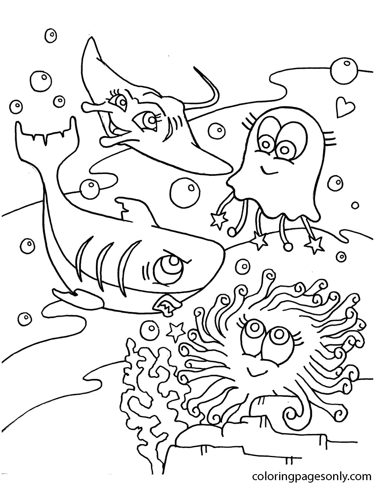 Marines Are Playing Together Under The Sea Coloring Pages