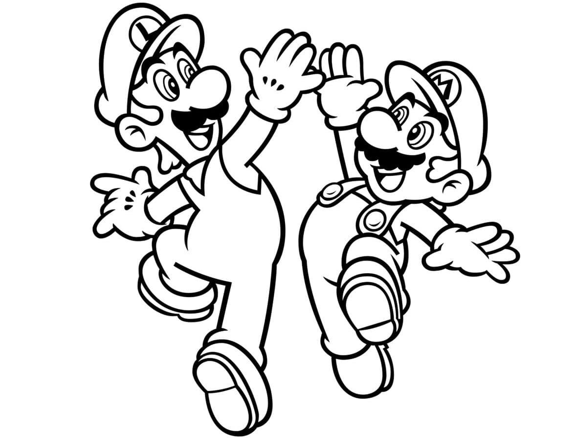 Mario And Luigi are high-five Coloring Pages