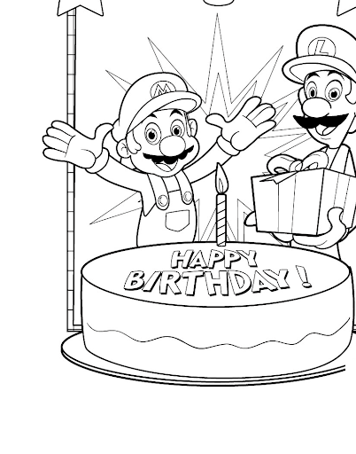 Mario and Luigi Birthday Coloring Pages