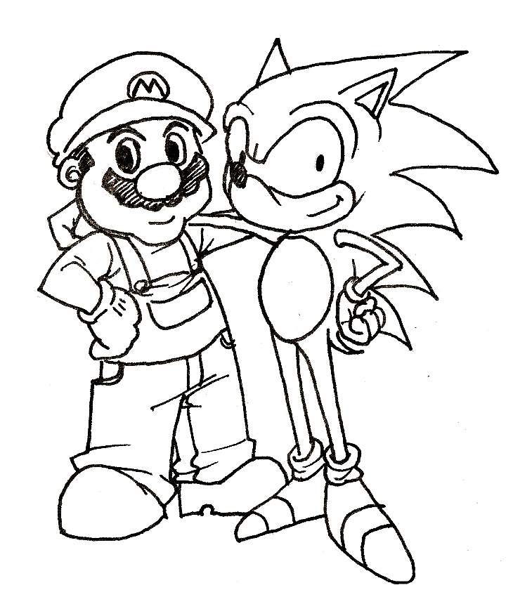 Mario and Sonic are best friends forever Coloring Page