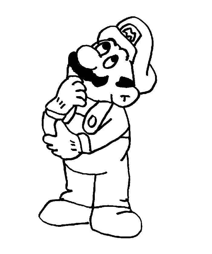 Mario in his thought Coloring Page