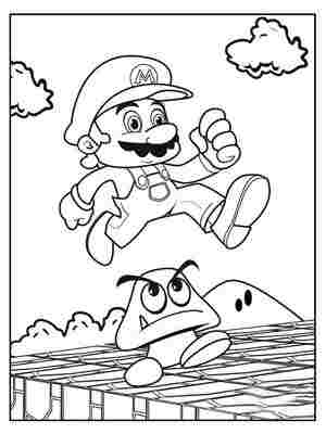 Mario jumps overhead Paragoomba Coloring Page