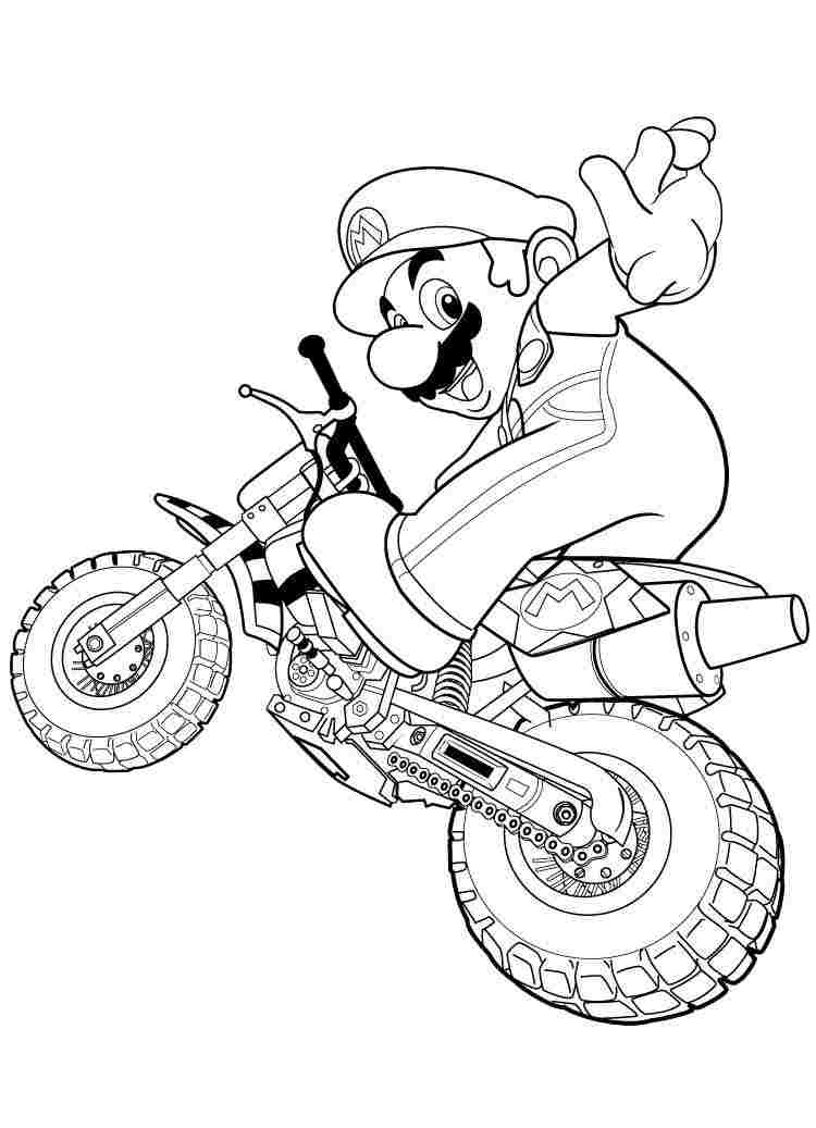 Mario rides a motorbike Coloring Page