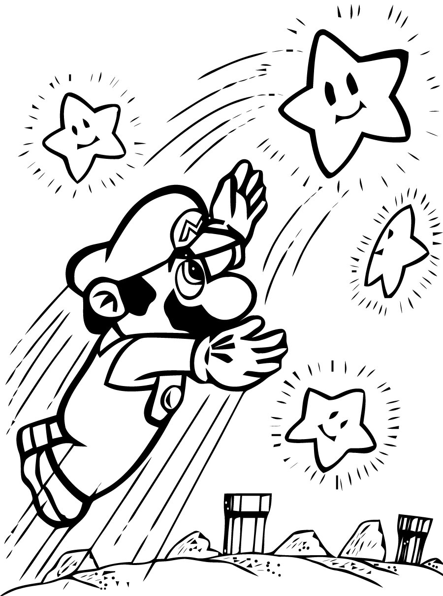 Mario probeert een aantal sterren van Mario te vangen