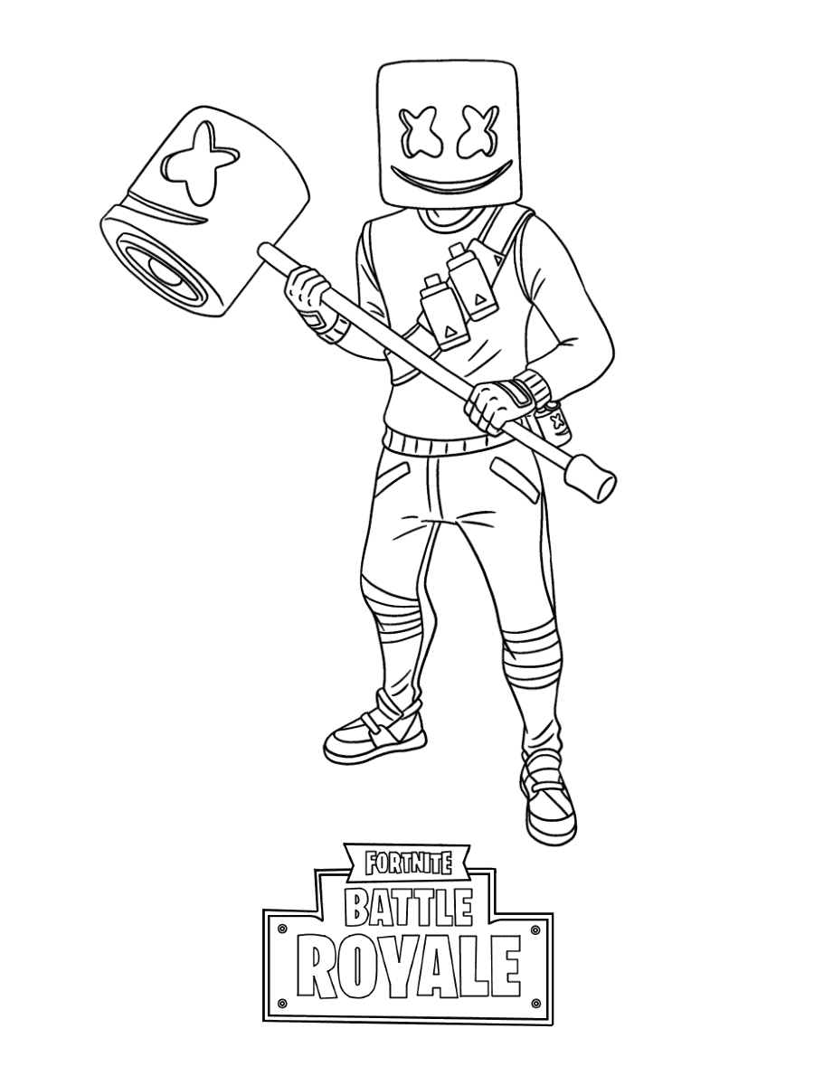 Marshmello is holding Marshmello Hammer in Fortnite Coloring Page