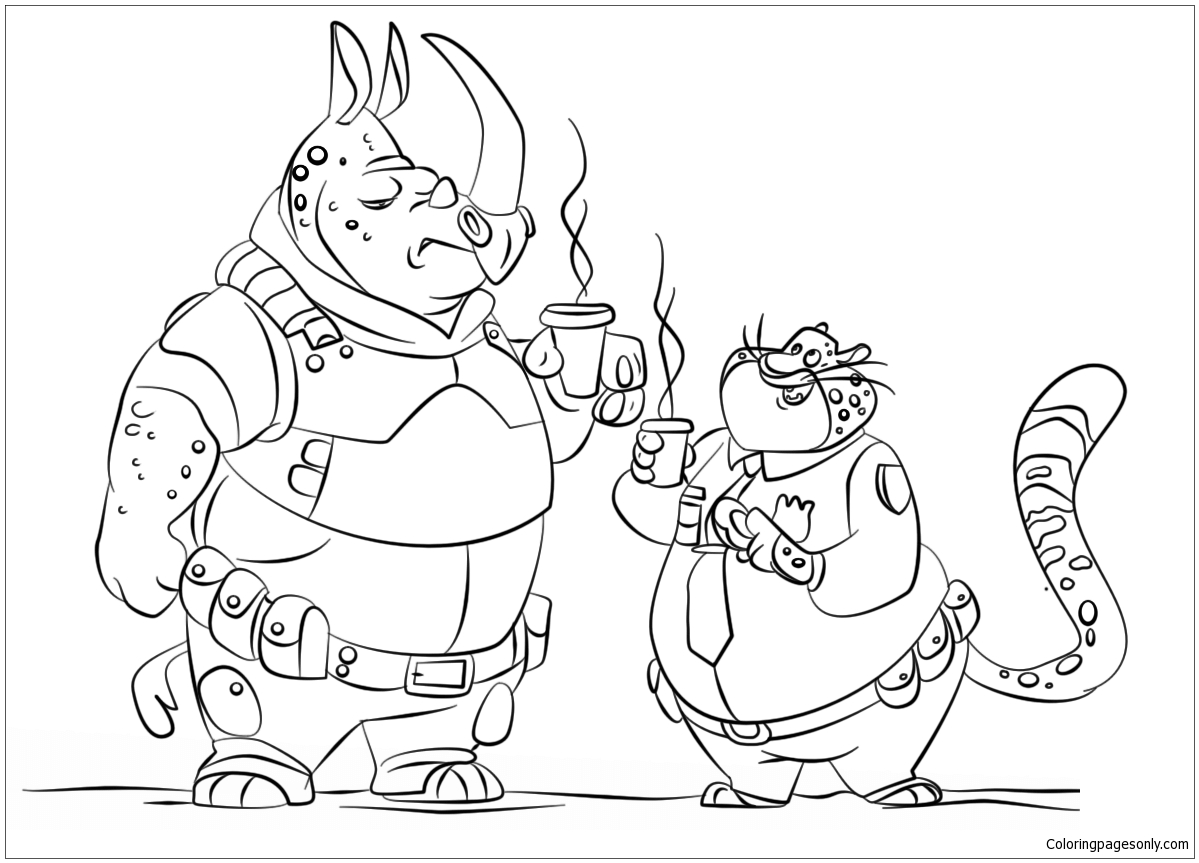 McHorn And Benjamin Clawhauser From Zootopia Coloring Pages