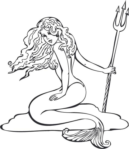 Mermaid holding a pitchfork Coloring Pages