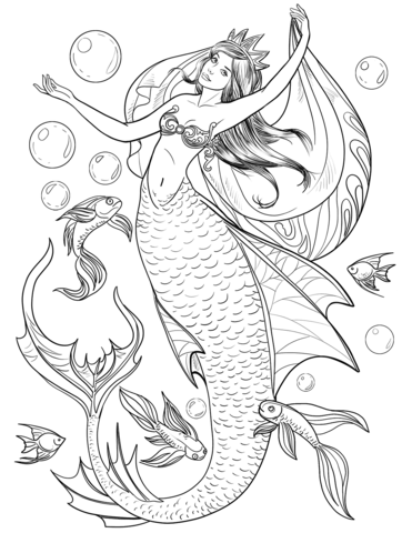 Goddess of the Mermaid Coloring Page