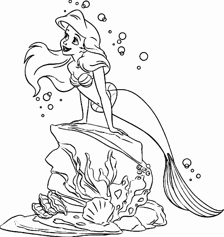 Desenho de sereia na rocha para colorir