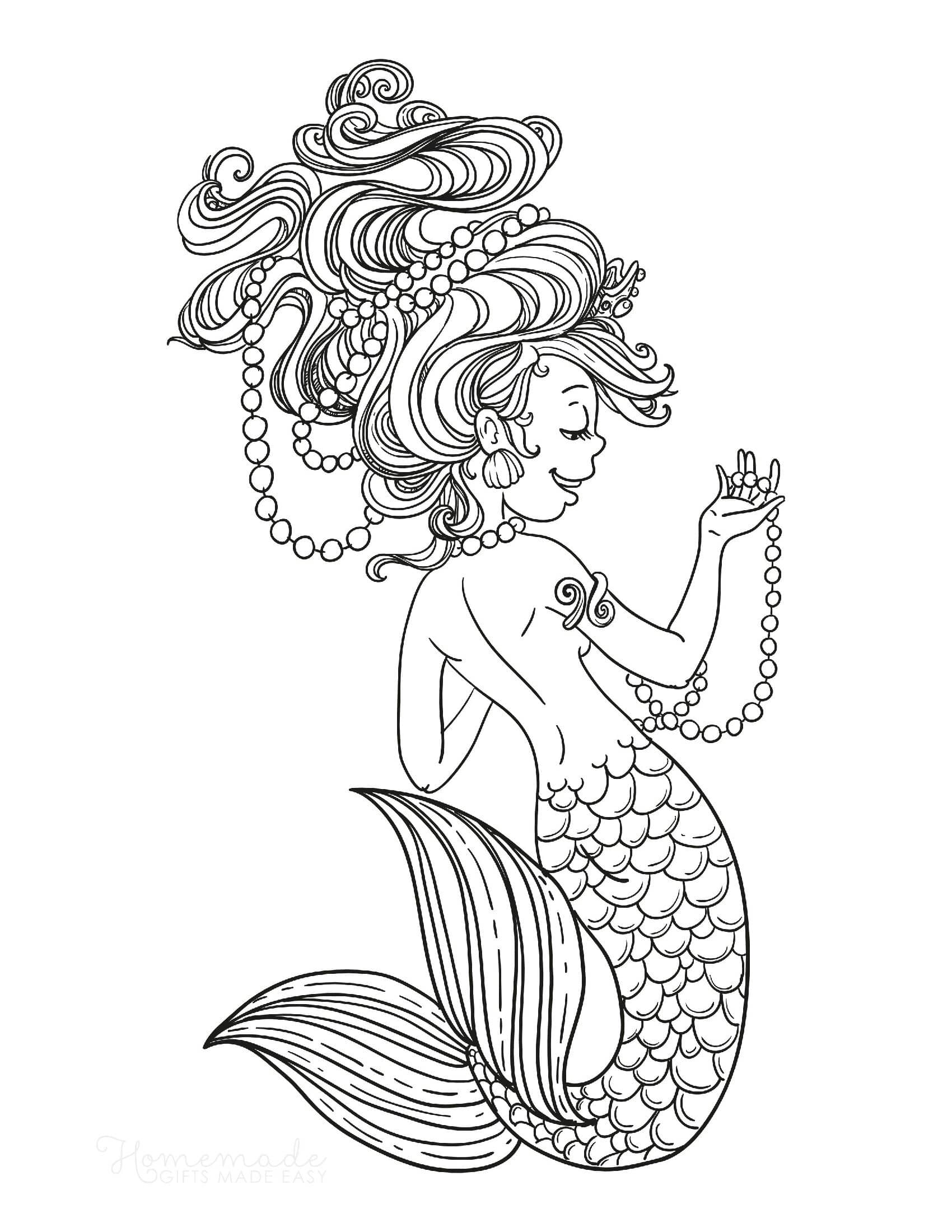 Mermaid strings pearls  wild hair Coloring Page