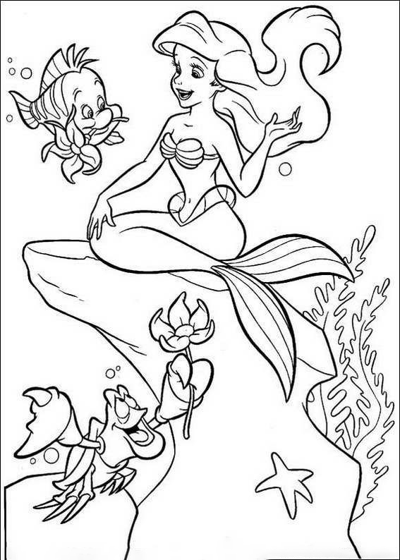Mermaid talking with Flounder Coloring Page