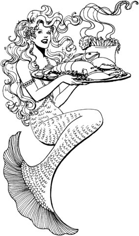 Mermaid waitress Coloring Pages