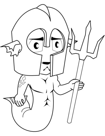 Merman with poseidons trident Coloring Pages