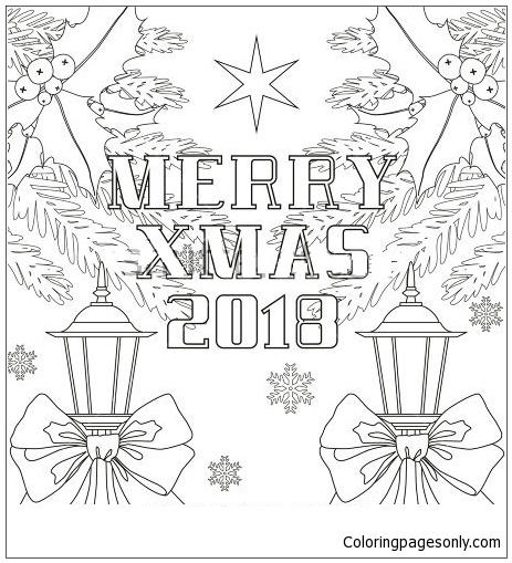 Merry Xmas 2018 Coloring Page