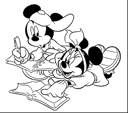 Mickey and Minnie Mouse study together Coloring Page