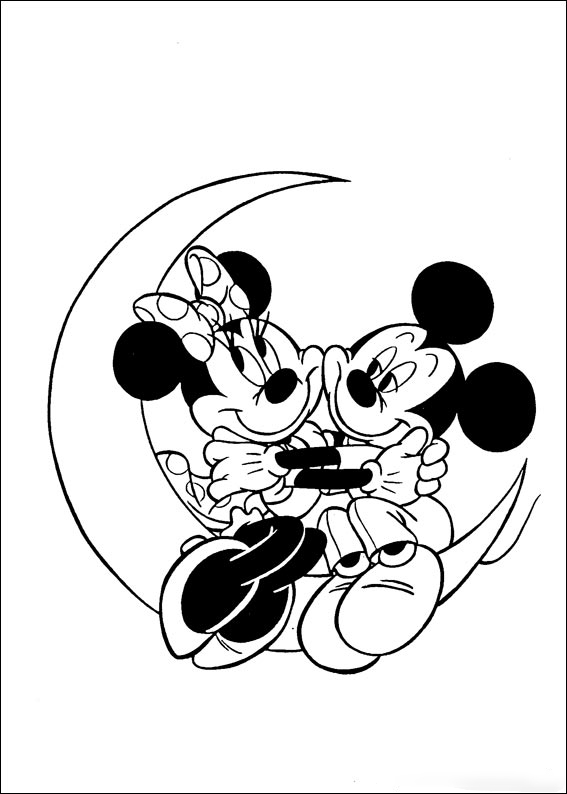 Mickey and Minnie Mouse to the moon Coloring Page
