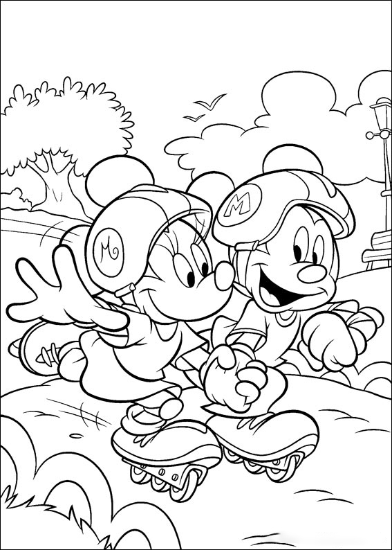 Mickey And Minnie Roller Skating Coloring Pages